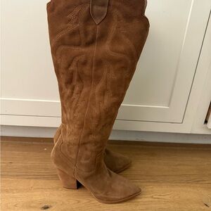 Brown Suede Knee-High Boots